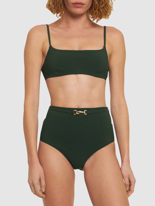 Tory Burch: Clip high waist bikini bottoms - Koyu Yeşil - women_1 | Luisa Via Roma