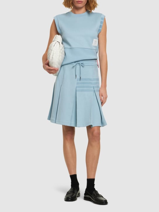 Thom Browne: Cotton jersey pleated mini skirt - Açık Mavi - women_1 | Luisa Via Roma