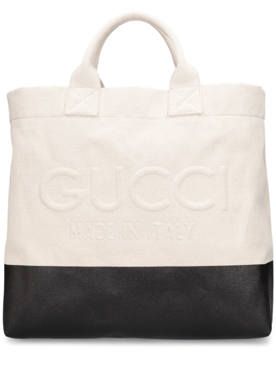 Gucci: Kleine Tote aus Baumwolle „Cabas“ - Natur/Schwarz - men_0 | Luisa Via Roma