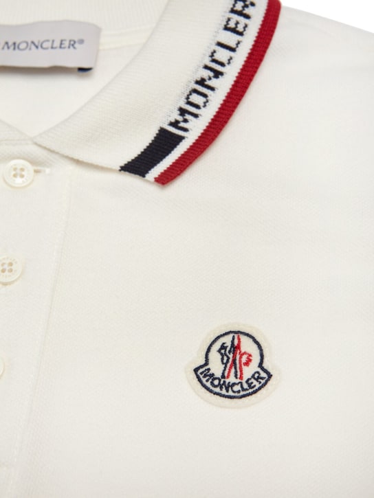 Moncler: Logo cotton piquet polo shirt - Beyaz - kids-boys_1 | Luisa Via Roma