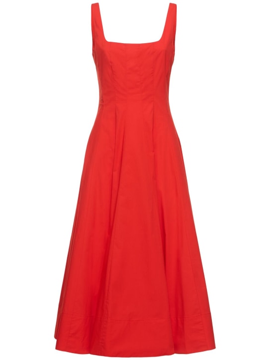 Staud: Wells pleated stretch cotton midi dress - Kırmızı - women_0 | Luisa Via Roma