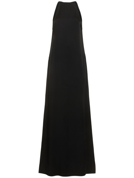 Saint Laurent: 绸缎绉纱长款连衣裙 - 黑色 - women_0 | Luisa Via Roma