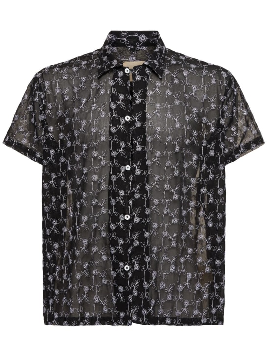 Harago: 棉质蕾丝短袖衬衫 - 黑色 - men_0 | Luisa Via Roma