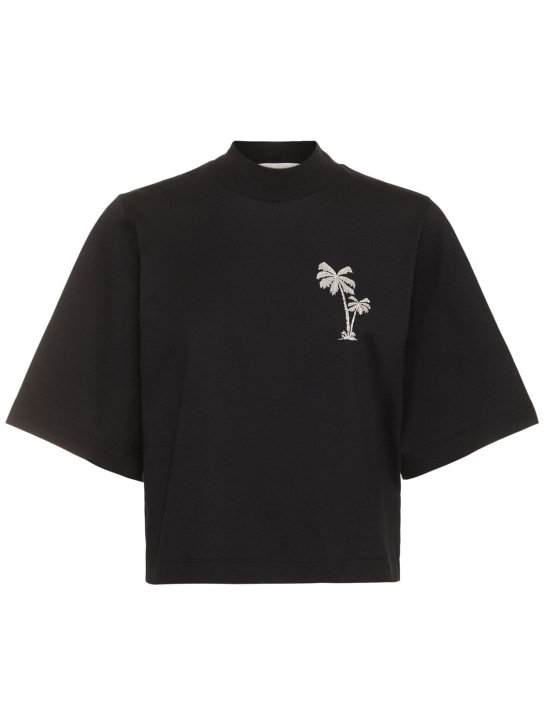Palm Angels: Bauchfreies T-Shirt aus Baumwolle „Palmen“ - Schwarz - women_0 | Luisa Via Roma