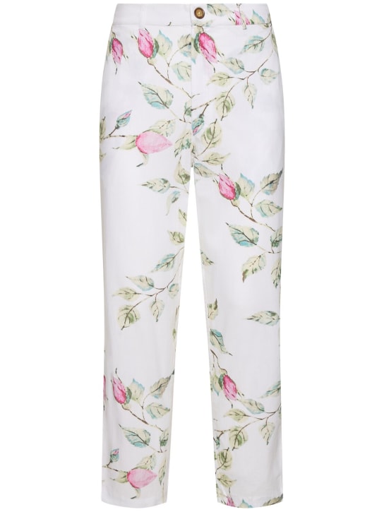Harago: Pantalon en coton imprimé floral - Blanc Cassé - men_0 | Luisa Via Roma