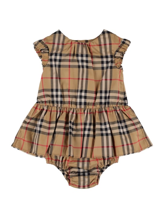 Burberry: Check print cotton dress & diaper cover - Beige - kids-girls_0 | Luisa Via Roma