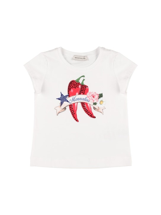 Monnalisa: T-shirt in jersey di cotone stampato - Bianco - kids-girls_0 | Luisa Via Roma