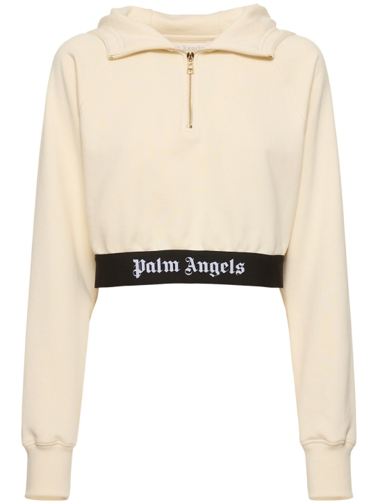 Palm Angels: Sweat-shirt zippé en coton à capuche - Blanc - women_0 | Luisa Via Roma