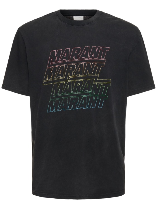 Marant: T-shirt en jersey de coton imprimé logo Hugo - Noir - men_0 | Luisa Via Roma