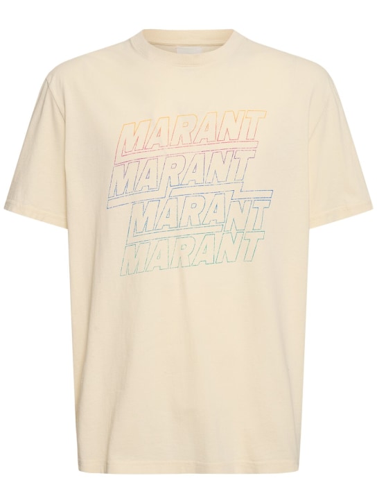 Marant: T-shirt in jersey di cotone con logo - Beige - men_0 | Luisa Via Roma