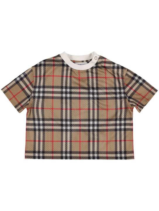 Burberry: T-shirt en jersey de coton imprimé carreaux - Beige - kids-boys_0 | Luisa Via Roma