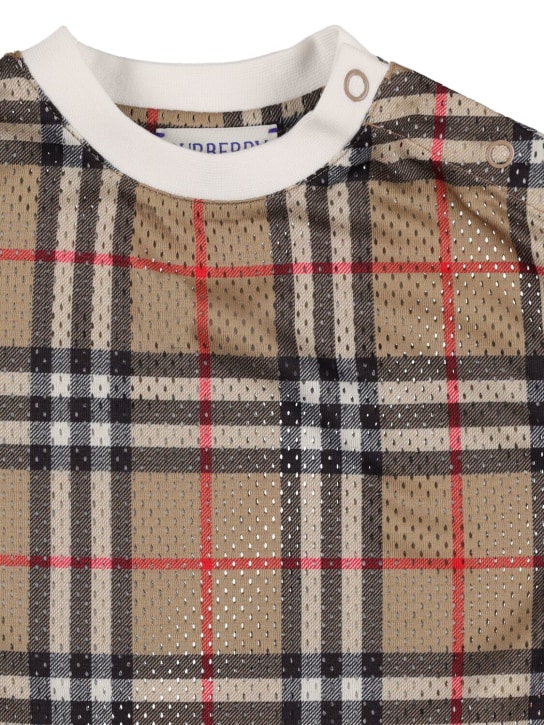 Burberry: T-shirt en jersey de coton imprimé carreaux - Beige - kids-boys_1 | Luisa Via Roma