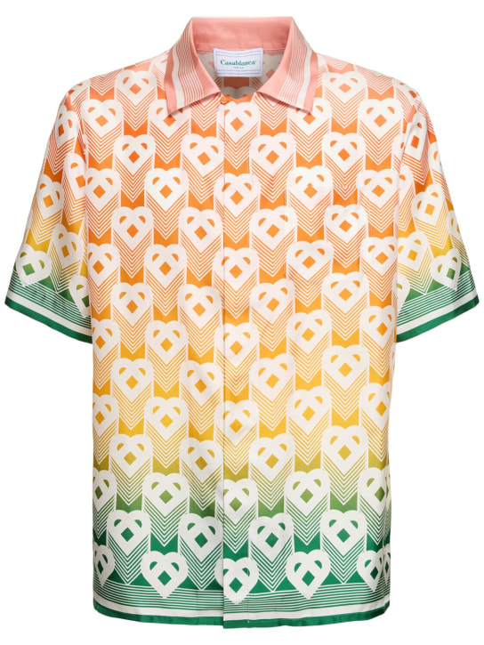 Casablanca: Monogram print silk s/s shirt - Multicolor - men_0 | Luisa Via Roma