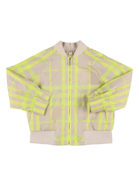 Burberry: Veste zippée en nylon à carreaux - Beige/Jaune - kids-boys_0 | Luisa Via Roma