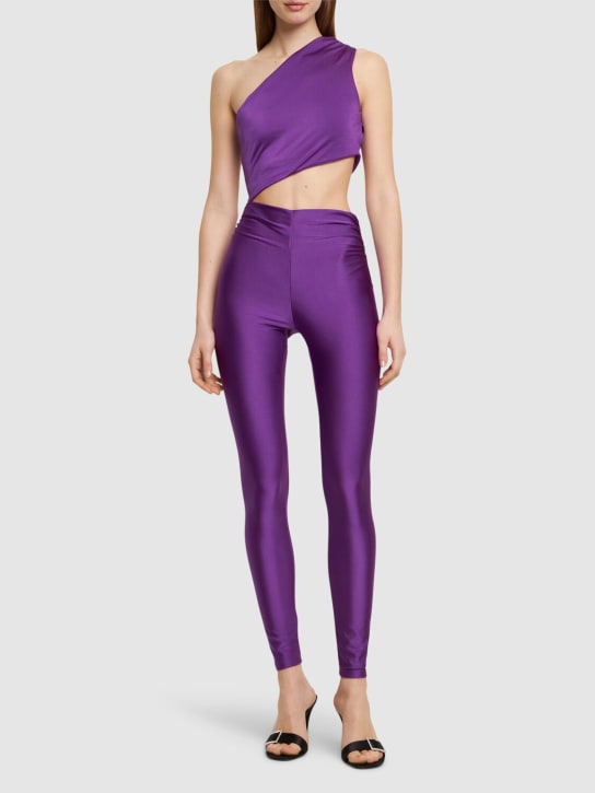 The Andamane: Poppy shiny Lycra one shoulder jumpsuit - Purple - women_1 | Luisa Via Roma