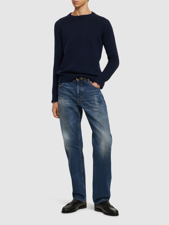 Saint Laurent: Jeans rectos de denim de algodón - Azul - men_1 | Luisa Via Roma
