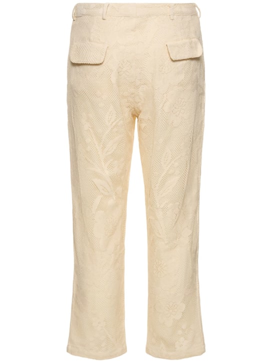 Harago: Pantaloni in pizzo di cotone - Off White - men_4 | Luisa Via Roma