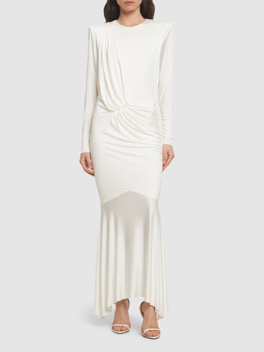 Alexandre Vauthier: vestido largo de satén drapeado - Blanco - women_1 | Luisa Via Roma