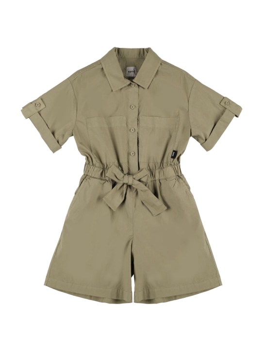 ASPESI: Cotton satin jumpsuit w/ bow - Dark Green - kids-girls_0 | Luisa Via Roma