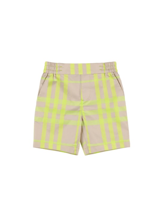 Burberry: Shorts in cotone check - Bianco/Giallo - kids-boys_0 | Luisa Via Roma