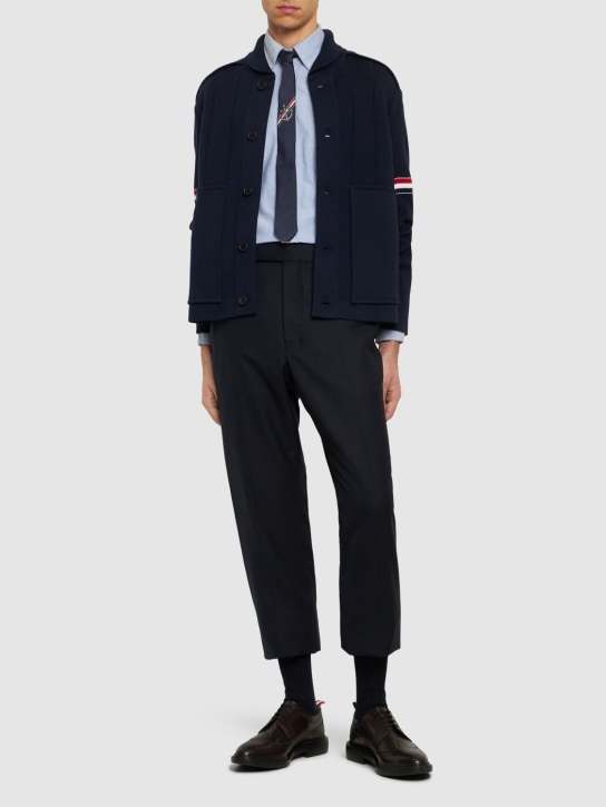 Thom Browne: Cotton & cashmere jacket - Lacivert - men_1 | Luisa Via Roma