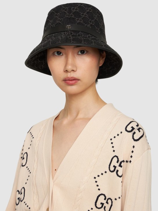 Gucci: GG denim bucket hat - Black/Grey - women_1 | Luisa Via Roma