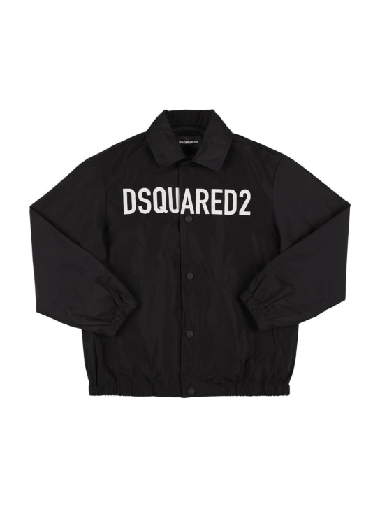 Dsquared2: Veste en nylon à logo imprimé - Noir - kids-boys_0 | Luisa Via Roma