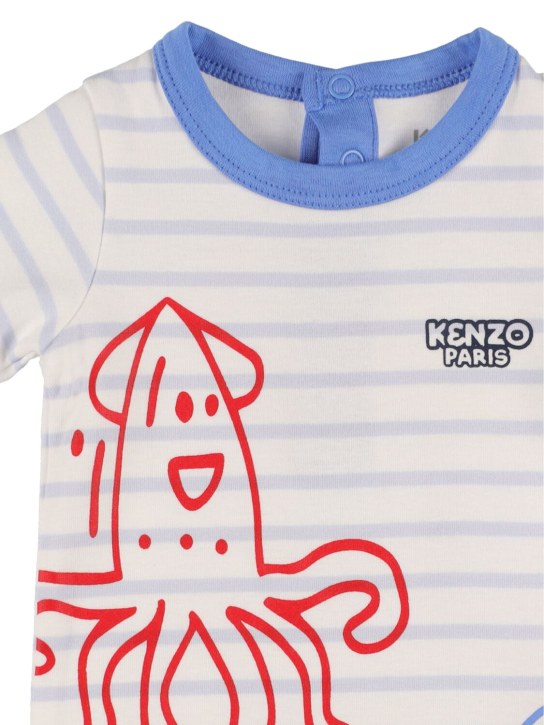 Kenzo Kids: 코튼 혼방 인터록 롬퍼 - 화이트/블루 - kids-boys_1 | Luisa Via Roma