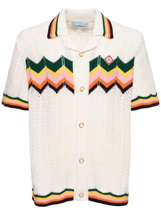 Casablanca: Chevron cotton crochet s/s shirt - White - men_0 | Luisa Via Roma