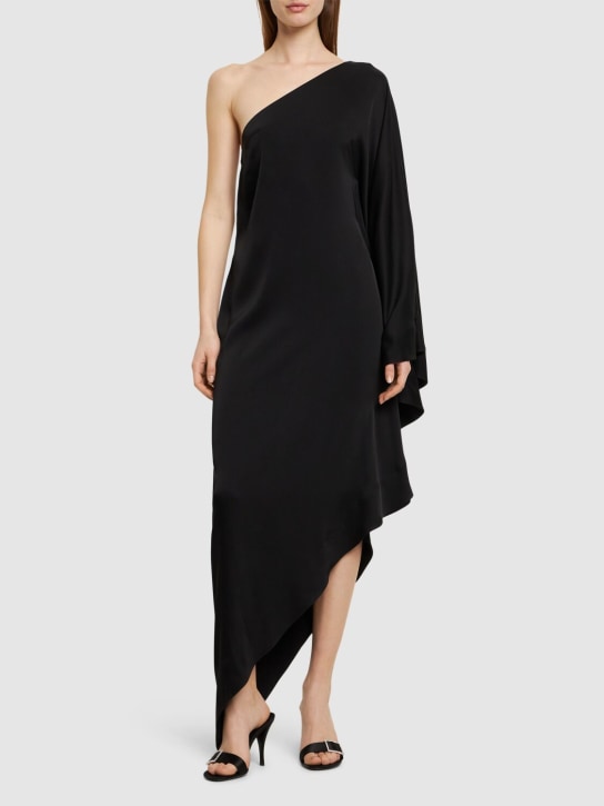 Alexandre Vauthier: One shoulder draped satin long dress - Black - women_1 | Luisa Via Roma