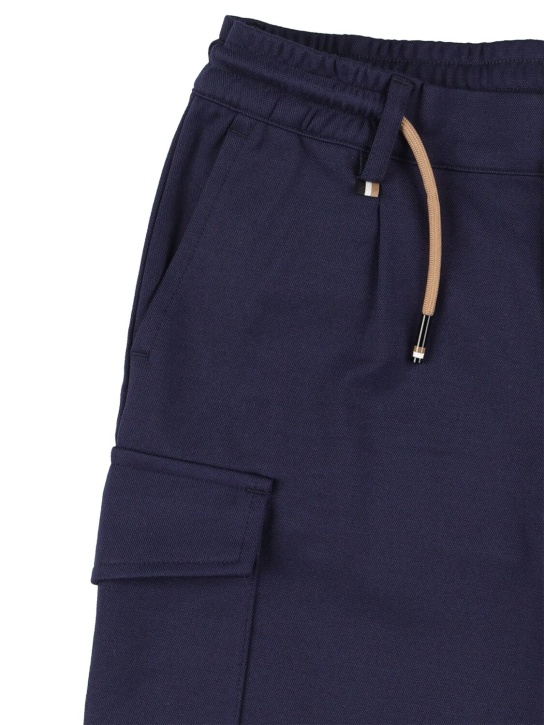 Boss: Viscose piqué cargo shorts - Navy - kids-boys_1 | Luisa Via Roma