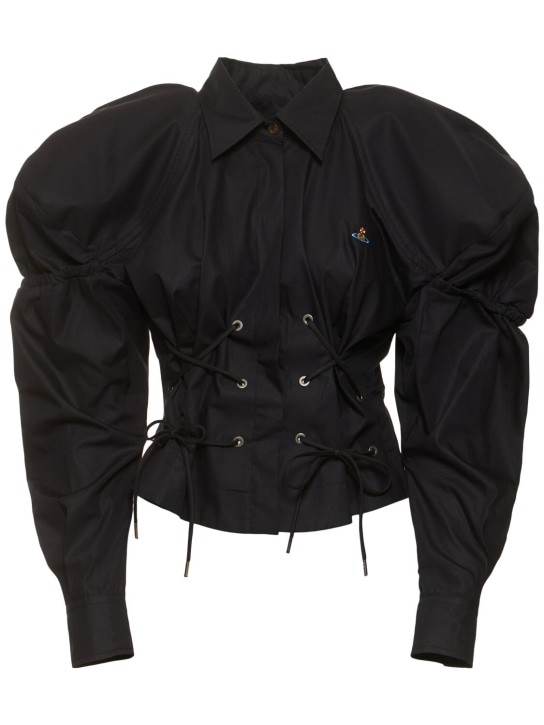Vivienne Westwood: Gexy fitted cotton lace-up shirt - Siyah - women_0 | Luisa Via Roma