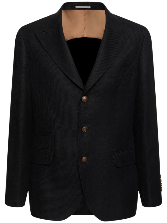 Brunello Cucinelli: Deconstructed linen blend blazer - Black - men_0 | Luisa Via Roma