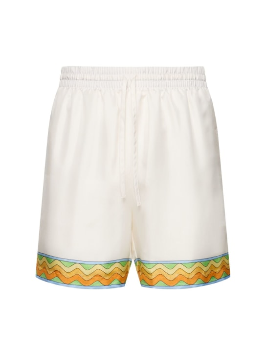 Casablanca: Tennis Club print silk shorts - White - men_0 | Luisa Via Roma