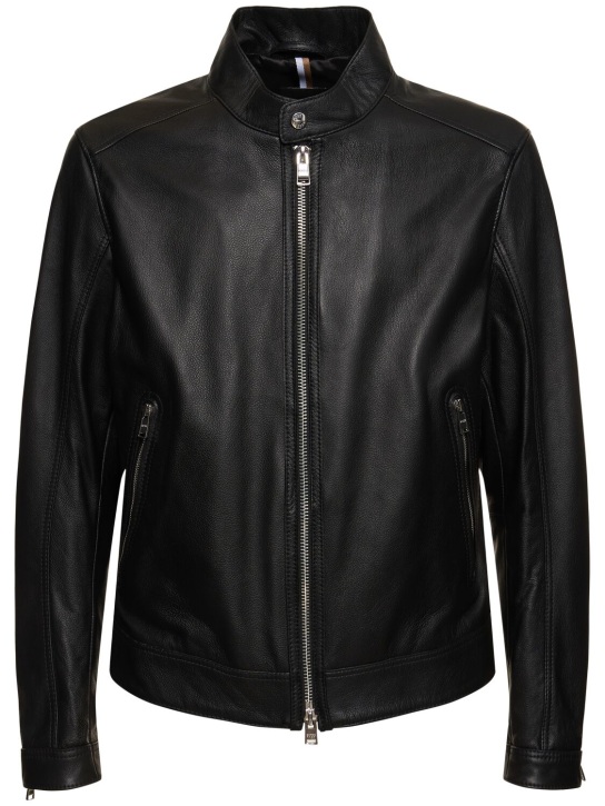 Boss: Mansell zip-up leather jacket - Siyah - men_0 | Luisa Via Roma