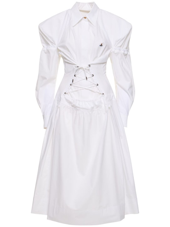 Vivienne Westwood: Kate cotton lace-up midi shirt dress - Beyaz - women_0 | Luisa Via Roma