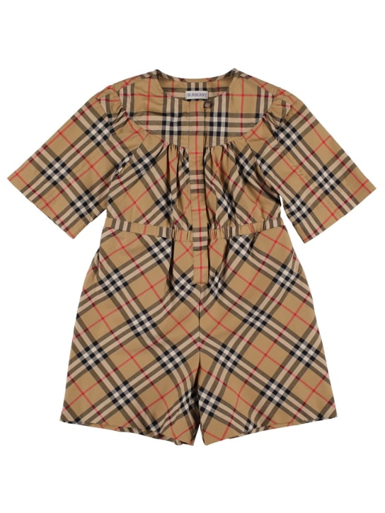 Burberry: Check print cotton blend jumpsuit - Beige - kids-girls_0 | Luisa Via Roma