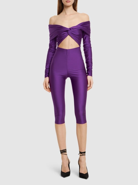 The Andamane: Kendall shiny Lycra long sleeve jumpsuit - Purple - women_1 | Luisa Via Roma