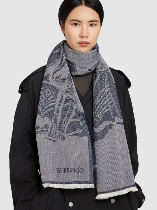Burberry: Large Knight wool blend scarf - Indigo - women_1 | Luisa Via Roma