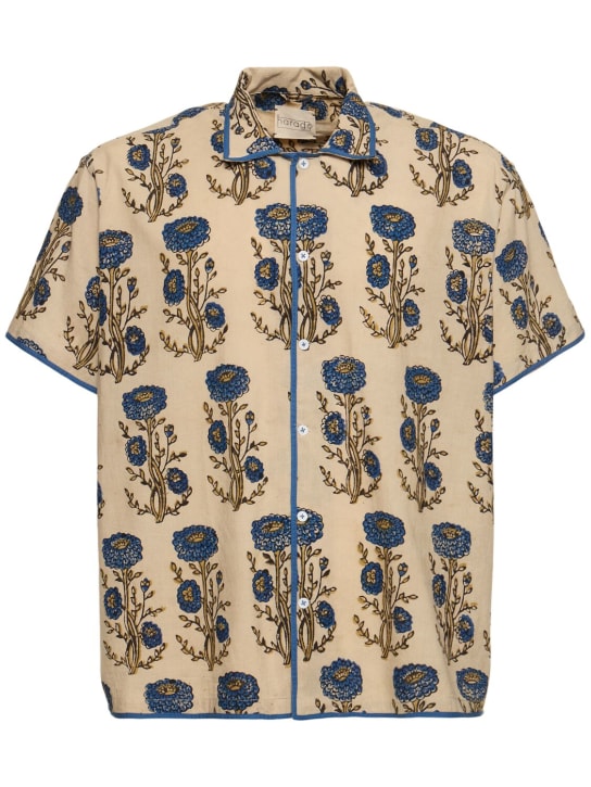 Harago: Hemd aus Baumwollpopeline mit Blumendruck - Beige - men_0 | Luisa Via Roma