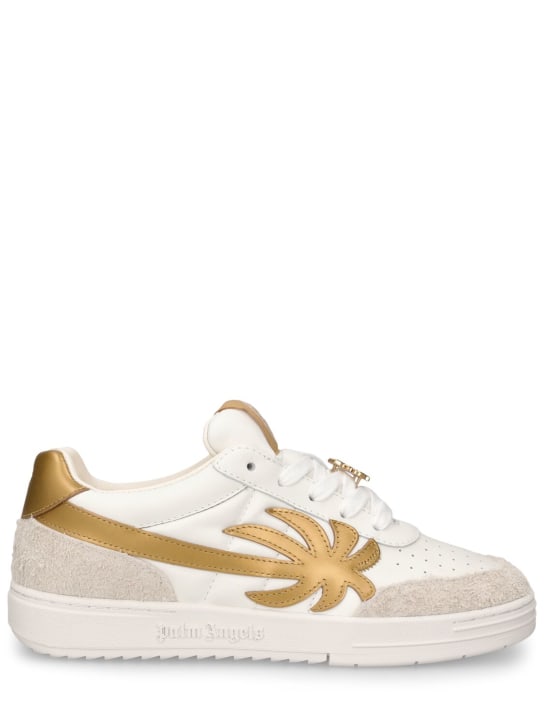 Palm Angels: Palm Beach University leather sneakers - White/Gold - women_0 | Luisa Via Roma