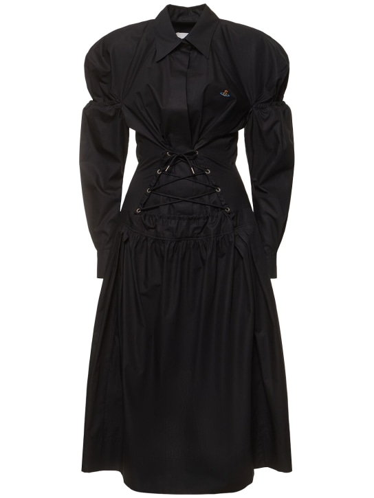 Vivienne Westwood: Kate 코튼 레이스업 미디 셔츠 드레스 - 블랙 - women_0 | Luisa Via Roma