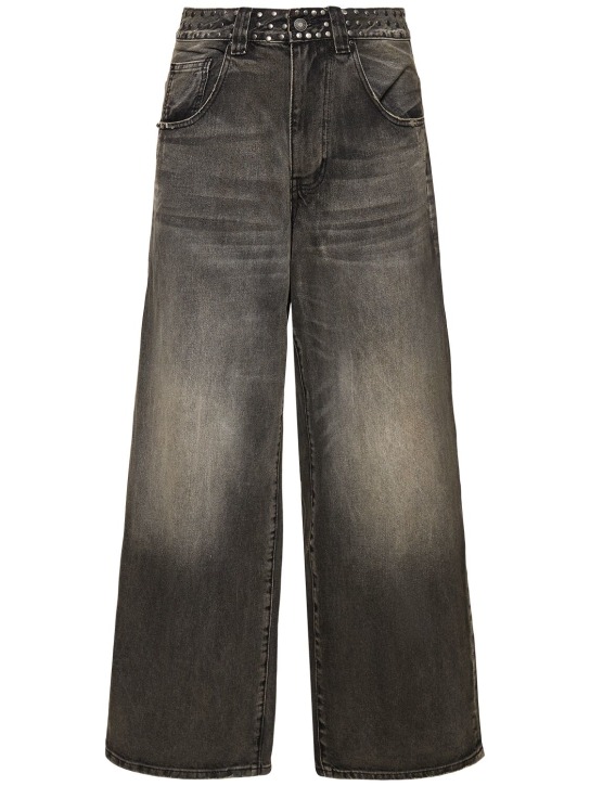 Jaded London: Jeans baggy fit sbiaditi con borchie - Nero Delave' - men_0 | Luisa Via Roma