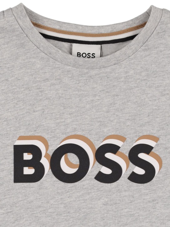 Boss: T-shirt en jersey de coton à imprimé logo - Gris - kids-boys_1 | Luisa Via Roma
