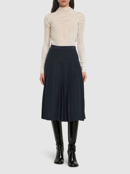 Alessandra Rich: Polka dot silk pleated midi skirt - Mavi/Beyaz - women_1 | Luisa Via Roma
