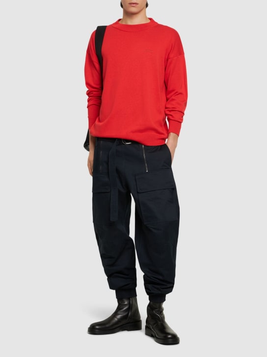 Ferrari: Logo cotton & silk knit sweater - Red - men_1 | Luisa Via Roma