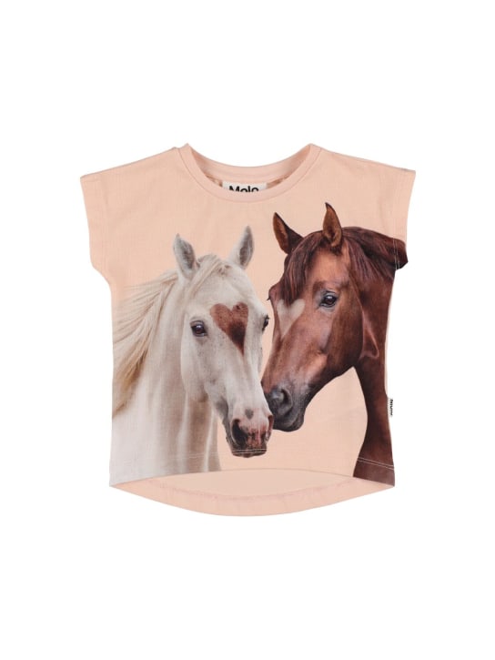 Molo: Horse print organic cotton blend t-shirt - Pink - kids-girls_0 | Luisa Via Roma