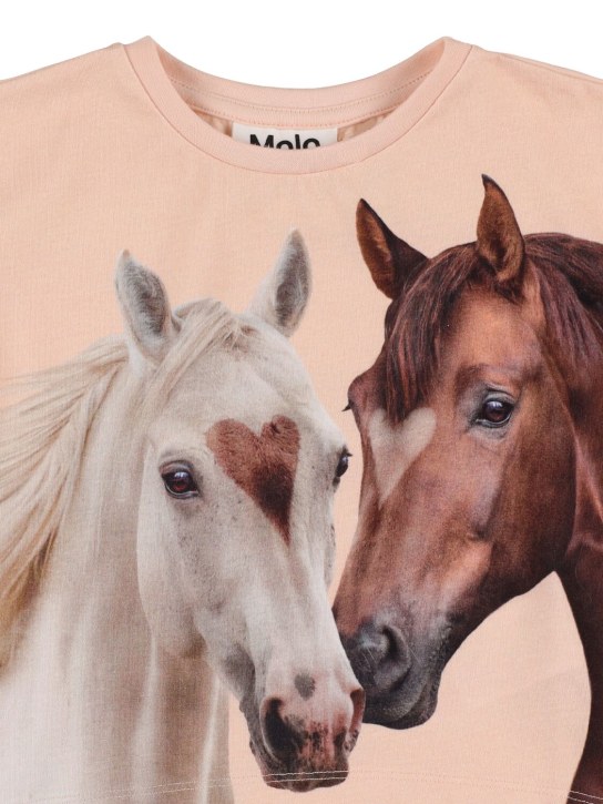 Molo: Horse print organic cotton blend t-shirt - Pink - kids-girls_1 | Luisa Via Roma