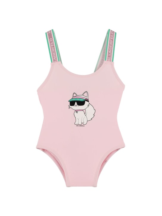 Karl Lagerfeld: Printed one piece swimsuit - Pembe - kids-girls_0 | Luisa Via Roma