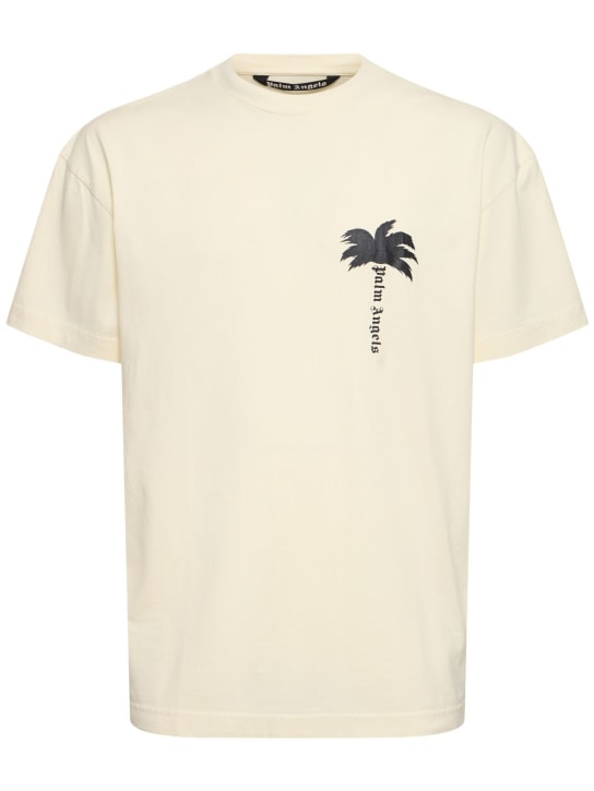 Palm Angels: T-shirt en coton imprimé The Palm - Off-White - men_0 | Luisa Via Roma